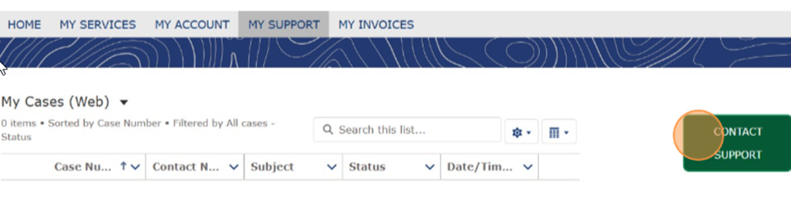 Customer Portal My Support screen showing "Contact Support" option