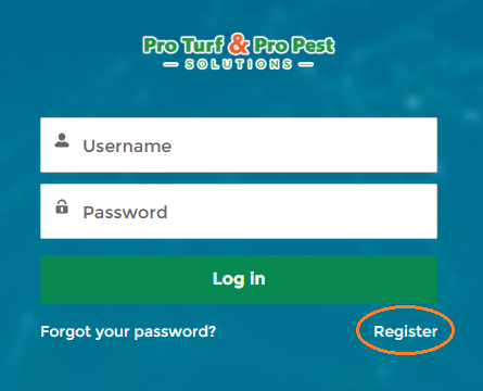 Customer Portal registration screen showing the "Register" option